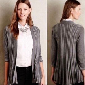 Anthropologie Knitted & Knotted Grey Silver Pleated Cardigan